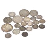 A group of 19thC and later silver coinage, to include an Edward VII florin, 1867 sixpence, various t