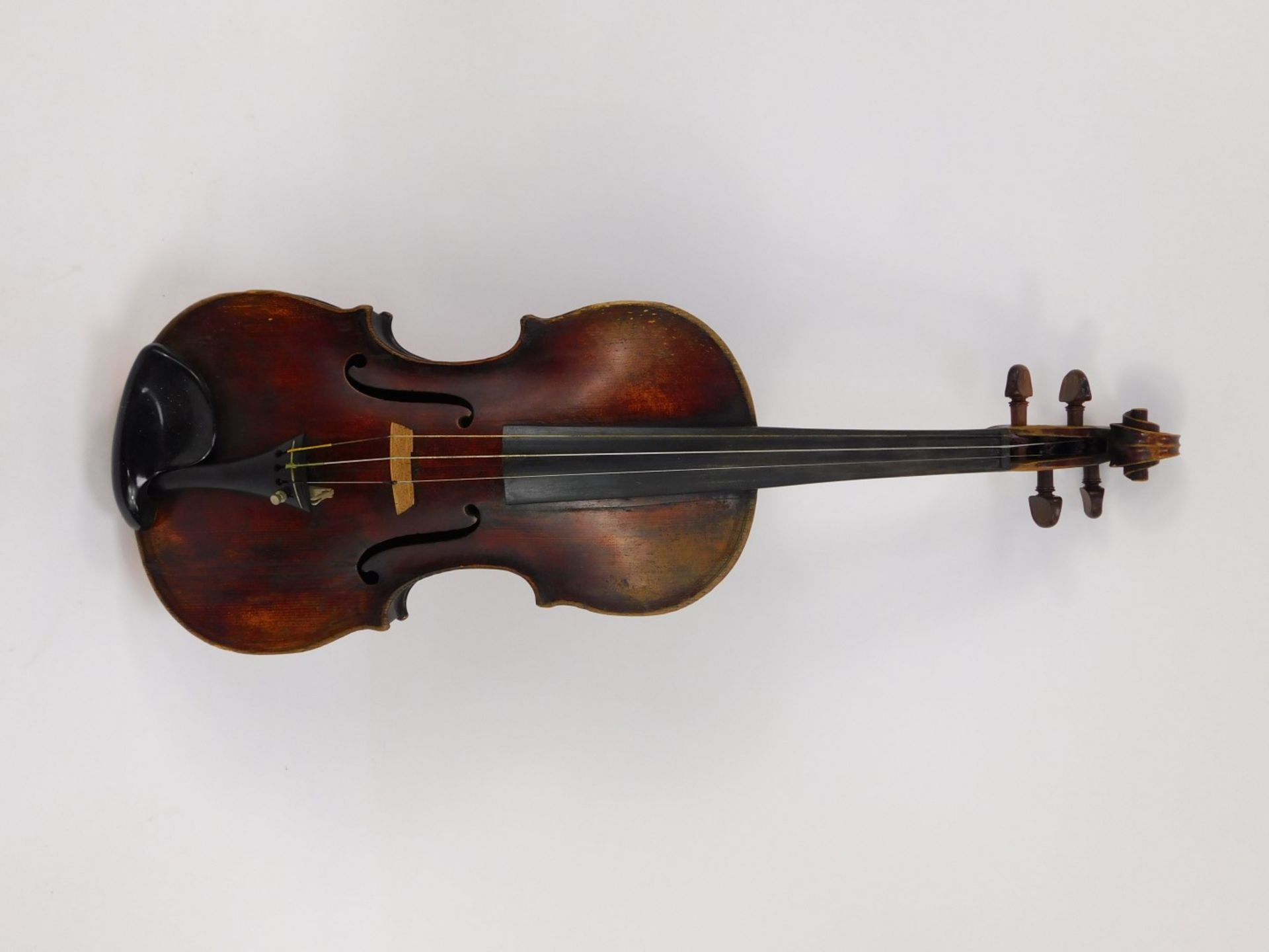 A French two piece split back violin, bearing label for Paulo Magua dated 1711, 59cm long, in fitted - Image 2 of 2
