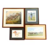 Four horse racing related pictures, to include Before the Start, indistinctly signed limited edition