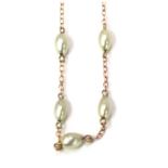 A 9ct gold blister pearl necklace, 42cm long, 4.2g.