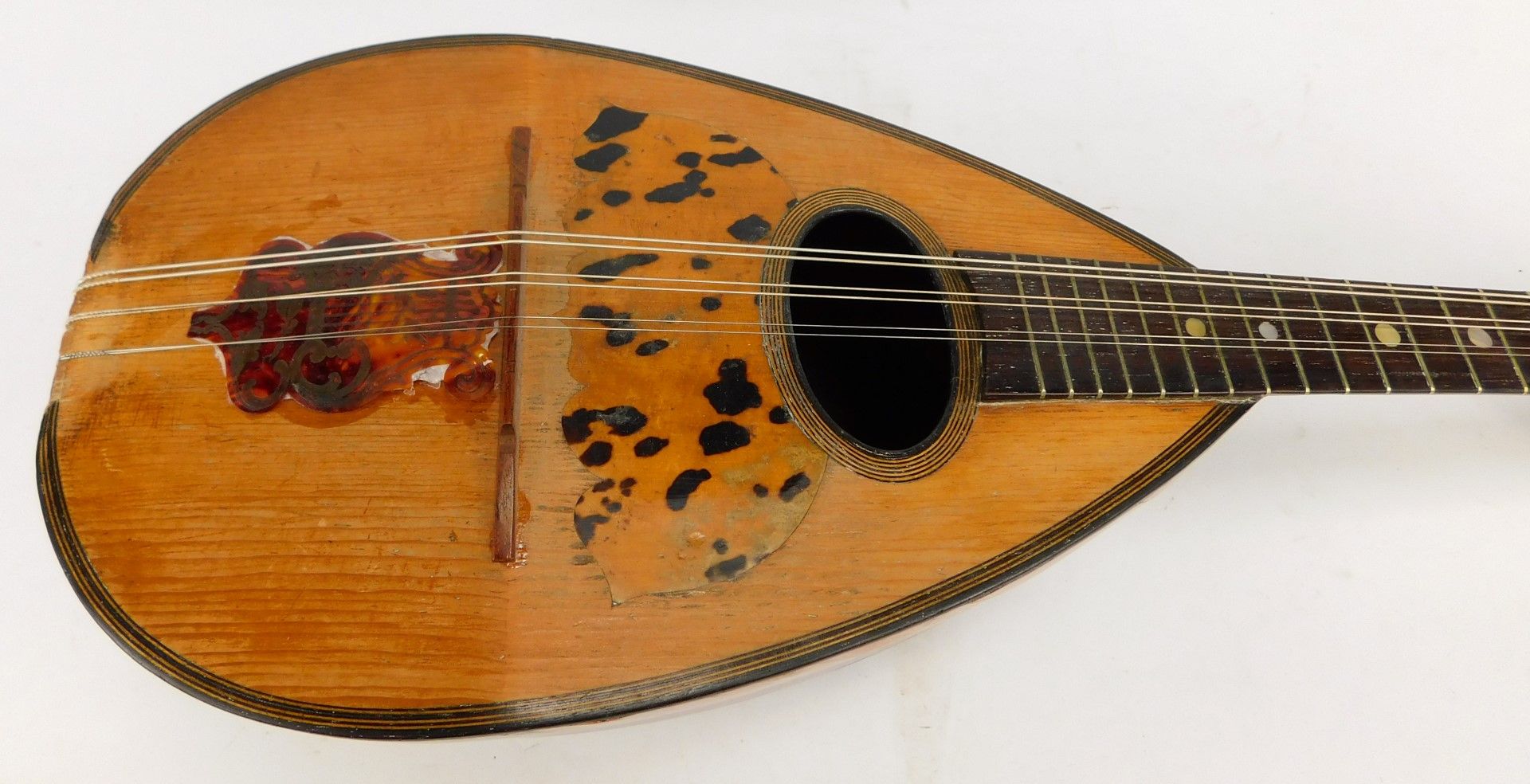 A Neopolitan mandolin, with tortoiseshell applied detail, with an ebonised stem and bone tuning pins - Image 2 of 8