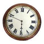 A late 19th/early 20thC mahogany wall clock, the painted dial with Roman numerals, within a brass be