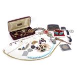 A group of costume jewellery, comprising Rotary lady's wristwatch, filigree butterfly brooches, comm