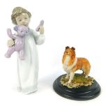 A Country Artists Sheltie Sable figure, and a Nao figure of a girl with poorly Teddy Bear, 19cm high