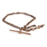 A rose gold watch chain, with T bar and clip, yellow metal stamped 9C, 26cm long, 9.3g all in.
