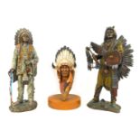 Three American Indian figures, comprising a Shudehill Chief, a bust 'He Who Rides a Shadow,' 21cm hi