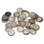 Various Queen Victoria and later silver coinage, to include George V threepieces, Victorian four pen