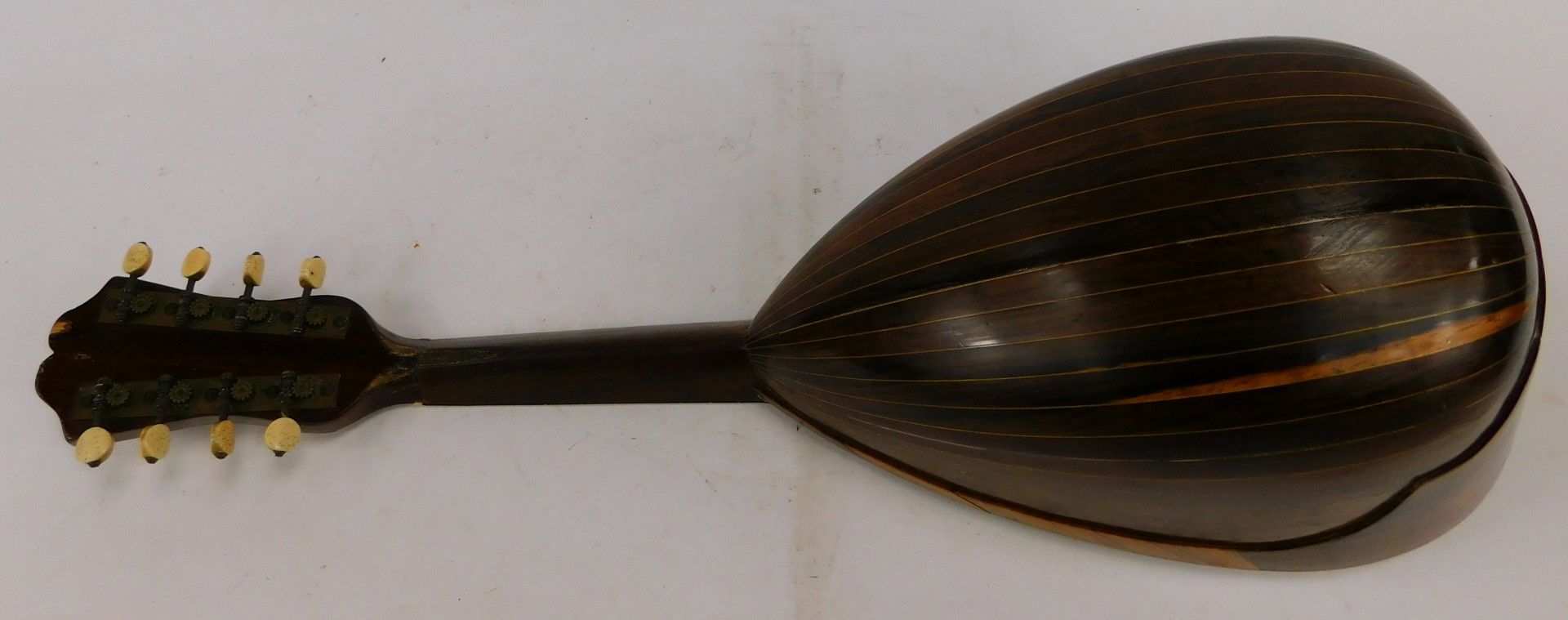 A Neopolitan mandolin, with tortoiseshell applied detail, with an ebonised stem and bone tuning pins - Image 5 of 8