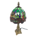 A Tiffany style small table lamp, with dragonfly green shade, 32cm high.