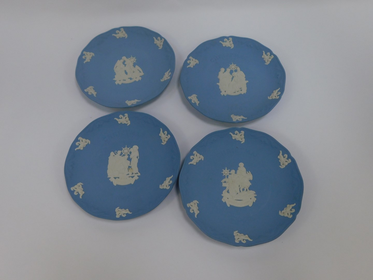 A group of pale blue Wedgwood jasperware, to include various Christmas plates, trinket box and cover - Image 2 of 2