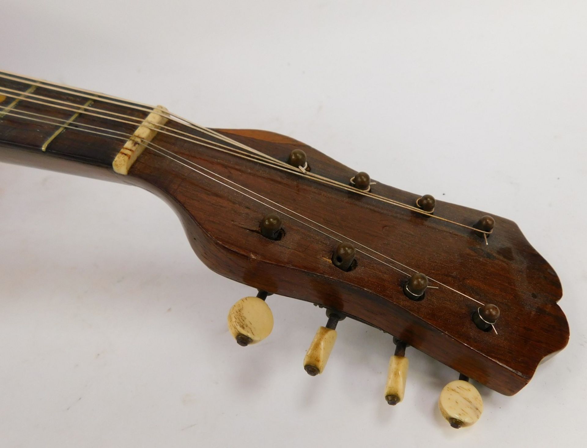 A Neopolitan mandolin, with tortoiseshell applied detail, with an ebonised stem and bone tuning pins - Image 3 of 8