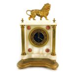 A 19thC Continental white marble and gilt metal mantel clock, with a painted Arabic numeral dial, ke