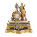 A 19thC French marble and gilt spelter mantel clock, with Roman numeric dial, eight day movement, th