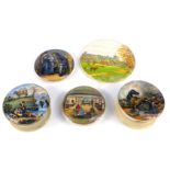 Five 19thC and later Prattware and Prattware style pot lids, comprising Uncle Toby, 10cm diameter, T