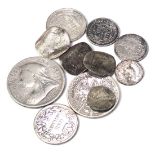 Various silver coinage, to include Victorian 1893 half crown, 1865 shilling, 1901 florin, etc, 9.1g.