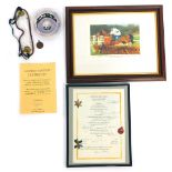 A group of horse racing related memorabilia, to include a Christmas party menu, bearing various sign