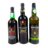Three bottles of Port, comprising Taylors Select Reserve Port, Sainsburys Ten Year Old Tawny Port, a