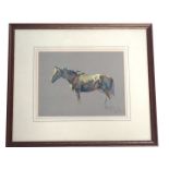 20thC School. Race Horse pastel and biro, indistinctly signed in pencil, 19cm x 25cm, framed and gla