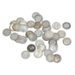 Various Edward VII threepence coins, various dates, 56.4g.