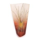 A Nobile studio frosted glass vase, of rectangular form, with transfer printed feather detail, 20cm
