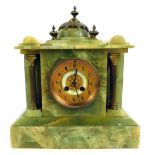 A 19thC green onyx and gilt metal mounted mantel clock, with a Arabic numeral dial, brass chapter ri