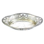 A George V oval silver bon bon dish, with pierced flared border and handles, makers mark EJH, 1911,