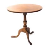 A 19thC and later mahogany occasional table, the plain circular tilt top on baluster stem, terminati