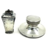 A George V silver capstan inkwell, white metal sugar shaker unmarked (2) 4.10oz. (AF)