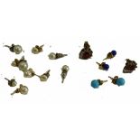 A group of dress earrings, comprising a pair of 9ct gold and paste stone set floral studs, a pair of