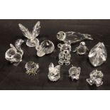 A collection of Swarovski crystal and other animal ornaments, comprising snail, rabbit, butterfly, s