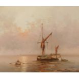 Alexis (20thC School.) Shipping scene at sunset, signed, oil on canvas, framed.