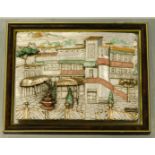 20thC School. Venetian street scene, part yellow and white metal, the raised stamped marked ARG925,