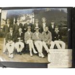 An album containing a number of signed and other cricket photographs, to include Varsity teams, wit