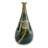 A Royal Doulton stoneware bottle shaped vase, with raised stylised beads or pearls to the neck, and
