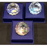 Three Swarovski crystal commemorative paperweights, the farewell tribute to her majesty Queen Elizab