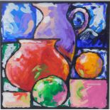 Eamonn F. Murphy (1948-2009). Jug, vase and fruit, still life, acrylic, signed, 29cm x 29cm.