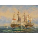 Wisselingh (20thC School). Galleons at sea, oil on canvas, signed, 59cm x 62cm, in gilt frame.