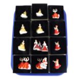 Sixteen Royal Doulton miniature ladies, comprising four Karen, M204, one Noelle, M222, Three Festive
