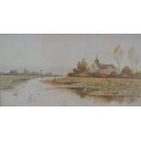 H. Starie (19thC). Boat on calm stream before cottage, watercolour, signed, 27cm x 51cm.