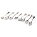 A matched set of six silver teaspoons, of plain design, a teaspoon bearing the initials JMC and a si