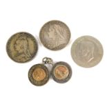Three Victorian and later silver crowns, comprising 1894, 1889, and 1951, and two silver Challenge C