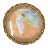 20thC School. Reclining female sea scene, pastel, 44cm diameter, in gilt frame. (AF)