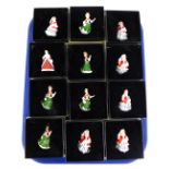 Twelve Royal Doulton miniature ladies, comprising five Yuletide Memories, M225, six Noelle, M222, an