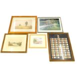 Ros Goody, pheasant shoot, artist signed print, three rowing prints and a framed set of Players ciga