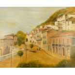 M Williams (20thC School). Italian town scene, with sea in the foreground, oil on board, signed, 60c