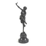 An Art Deco bronze figure of a dancer, on a tapering base, bearing indistinct signature and bearing