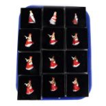 Twelve Royal Doulton miniature ladies, comprising nine Festive Joy, M224, two Ermine Coat, M221, and