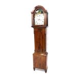 A 19thC mahogany cased longcase clock, with a painted dial and eight day movement striking a bell, a