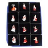 Twelve Royal Doulton miniature ladies, comprising four Noelle, M222, four Festive Joy, M224, three E