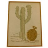 21stC School. Cactus, embroidery, in modern pine frame, 102cm x 78cm.